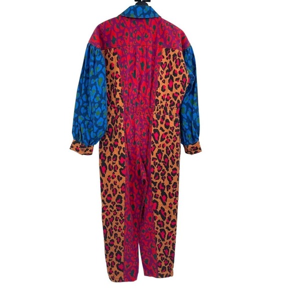 Farm Rio Small Mixed Leopard Pop Jumpsuit Coverall Size Small Cotton Denim Print - Picture 9 of 14